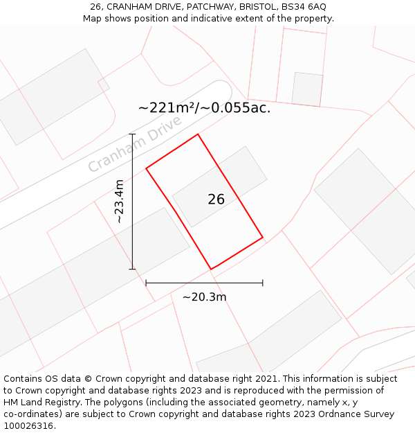 26, CRANHAM DRIVE, PATCHWAY, BRISTOL, BS34 6AQ: Plot and title map