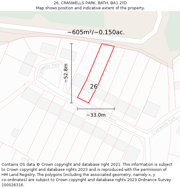 26, CRANWELLS PARK, BATH, BA1 2YD: Plot and title map