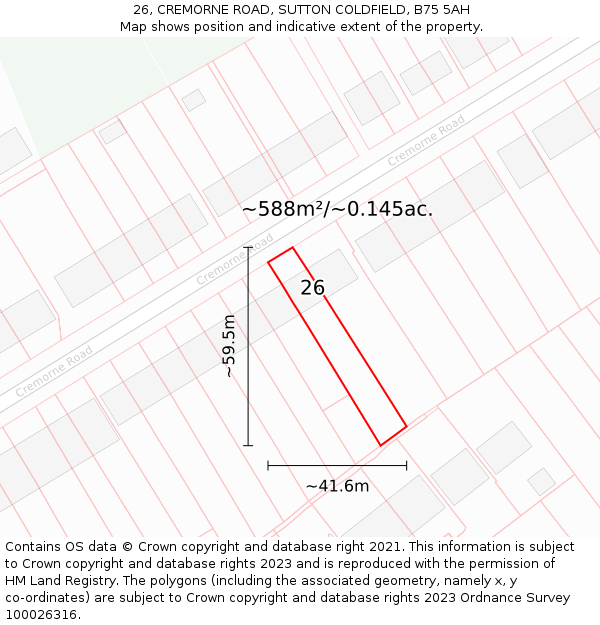 26, CREMORNE ROAD, SUTTON COLDFIELD, B75 5AH: Plot and title map