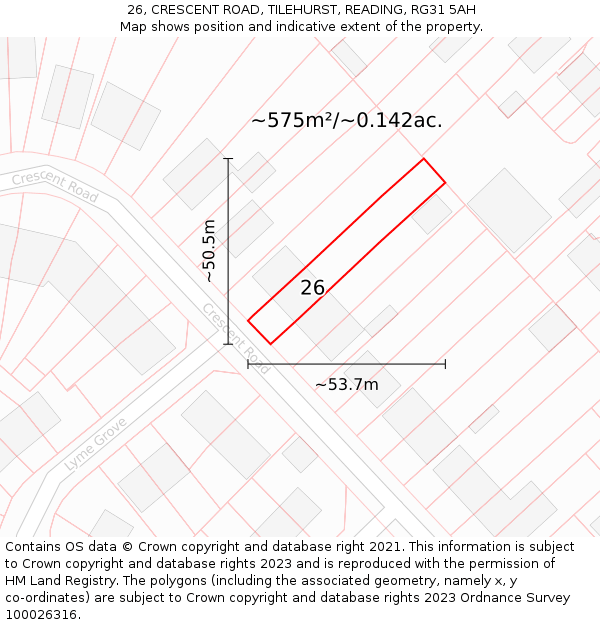 26, CRESCENT ROAD, TILEHURST, READING, RG31 5AH: Plot and title map