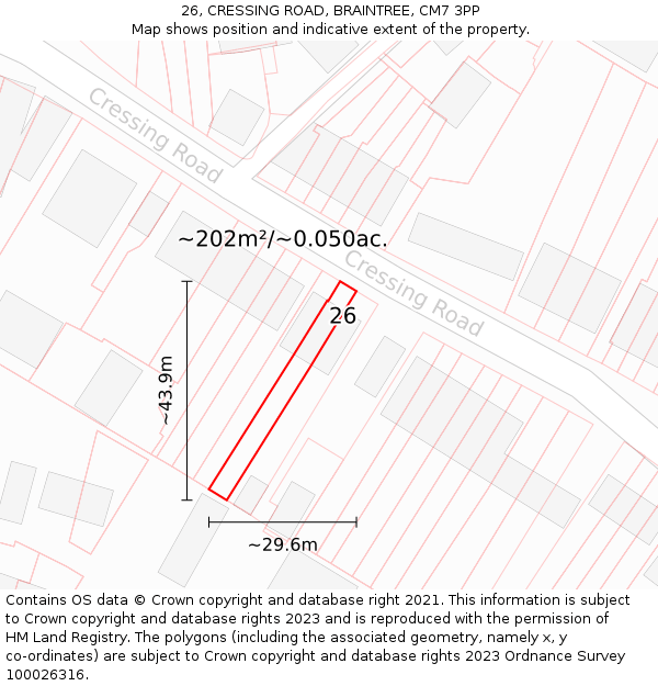 26, CRESSING ROAD, BRAINTREE, CM7 3PP: Plot and title map