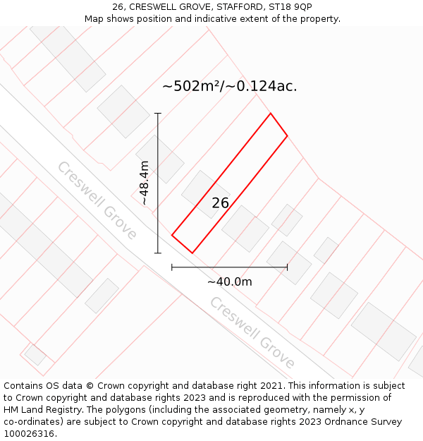 26, CRESWELL GROVE, STAFFORD, ST18 9QP: Plot and title map