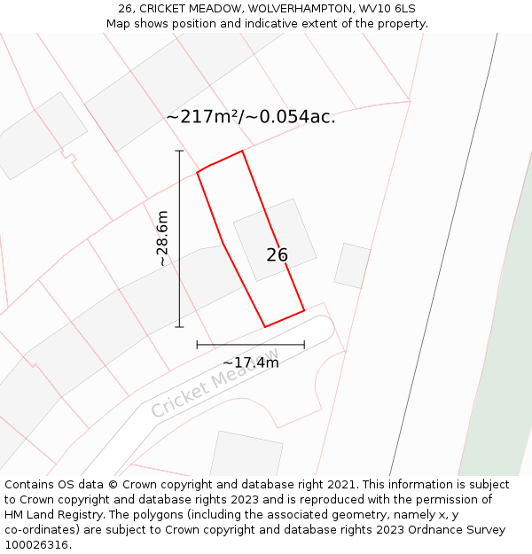 26, CRICKET MEADOW, WOLVERHAMPTON, WV10 6LS: Plot and title map