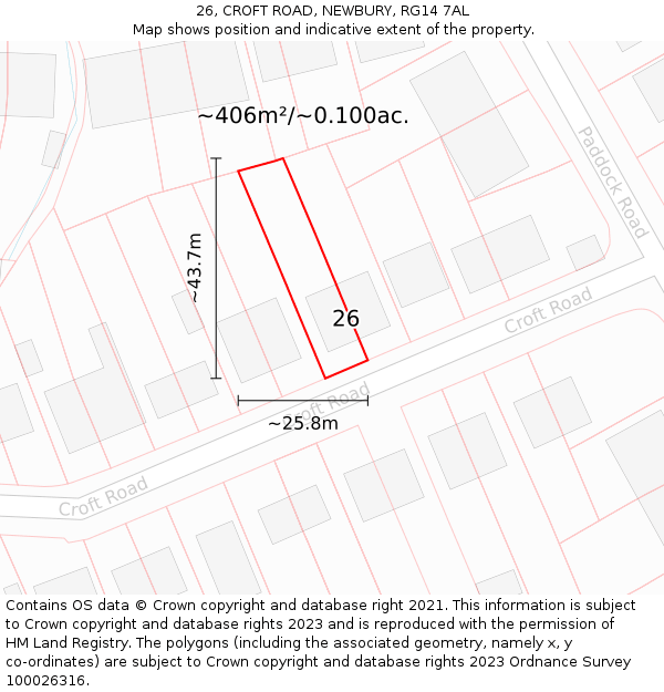 26, CROFT ROAD, NEWBURY, RG14 7AL: Plot and title map