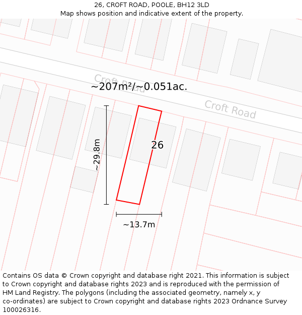 26, CROFT ROAD, POOLE, BH12 3LD: Plot and title map