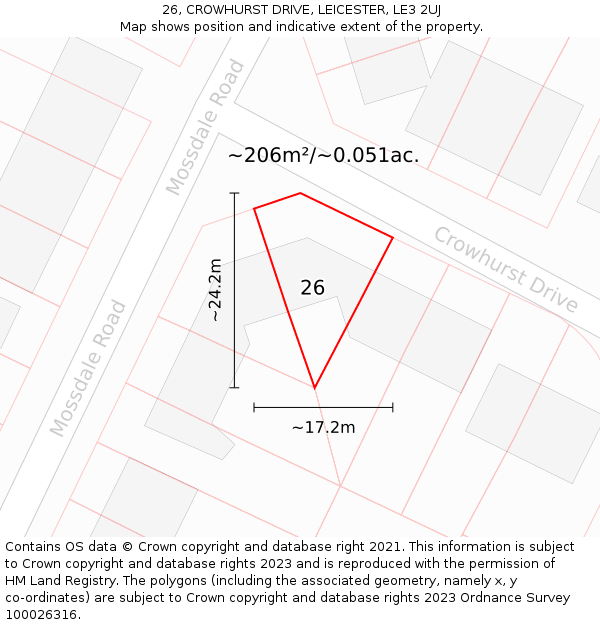 26, CROWHURST DRIVE, LEICESTER, LE3 2UJ: Plot and title map