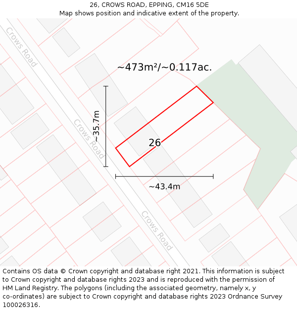 26, CROWS ROAD, EPPING, CM16 5DE: Plot and title map