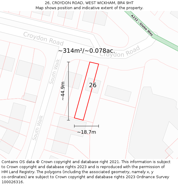 26, CROYDON ROAD, WEST WICKHAM, BR4 9HT: Plot and title map