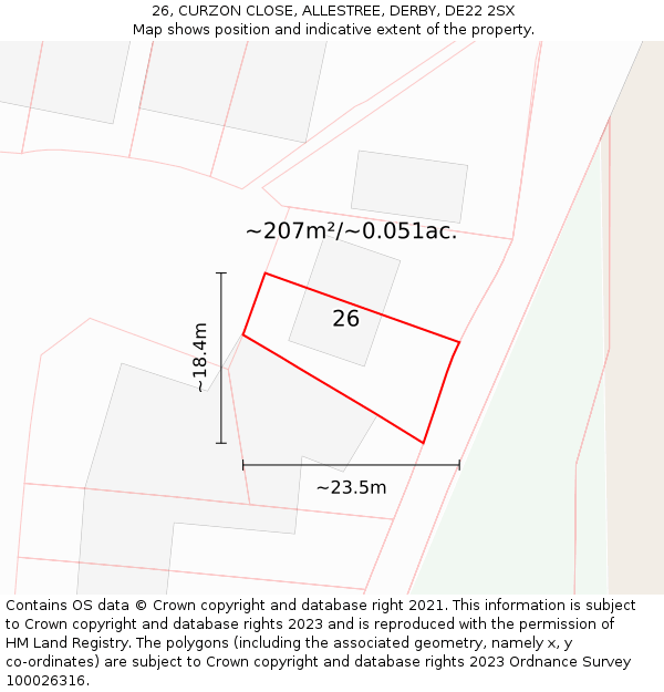 26, CURZON CLOSE, ALLESTREE, DERBY, DE22 2SX: Plot and title map