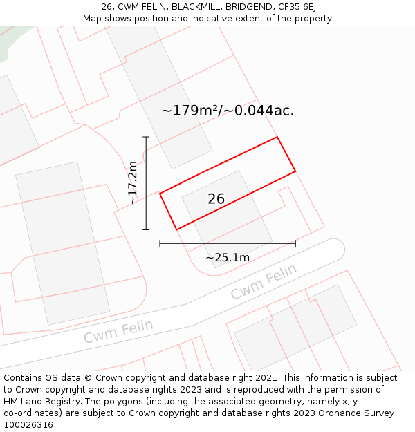 26, CWM FELIN, BLACKMILL, BRIDGEND, CF35 6EJ: Plot and title map