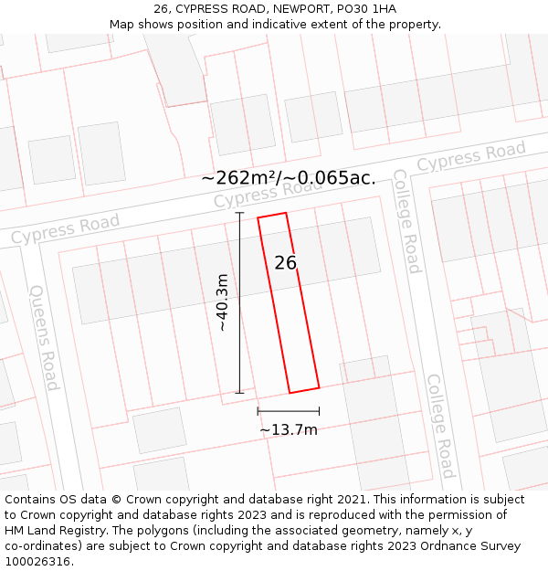 26, CYPRESS ROAD, NEWPORT, PO30 1HA: Plot and title map