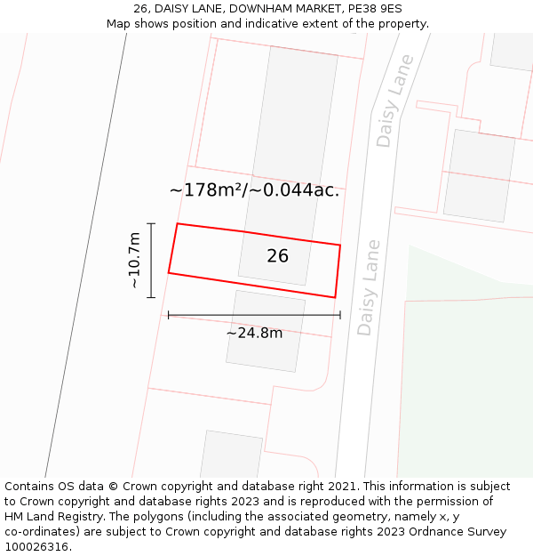 26, DAISY LANE, DOWNHAM MARKET, PE38 9ES: Plot and title map