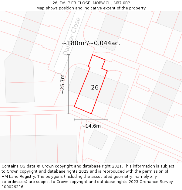 26, DALBIER CLOSE, NORWICH, NR7 0RP: Plot and title map