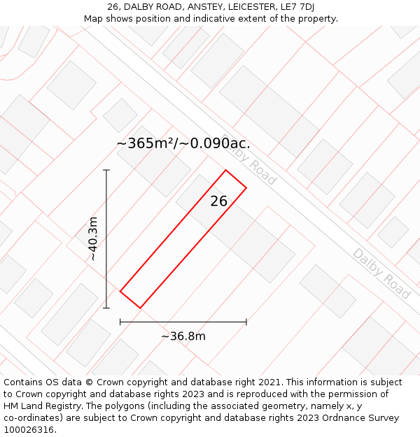 26, DALBY ROAD, ANSTEY, LEICESTER, LE7 7DJ: Plot and title map