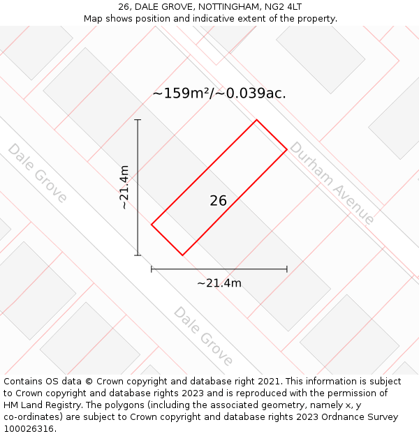 26, DALE GROVE, NOTTINGHAM, NG2 4LT: Plot and title map