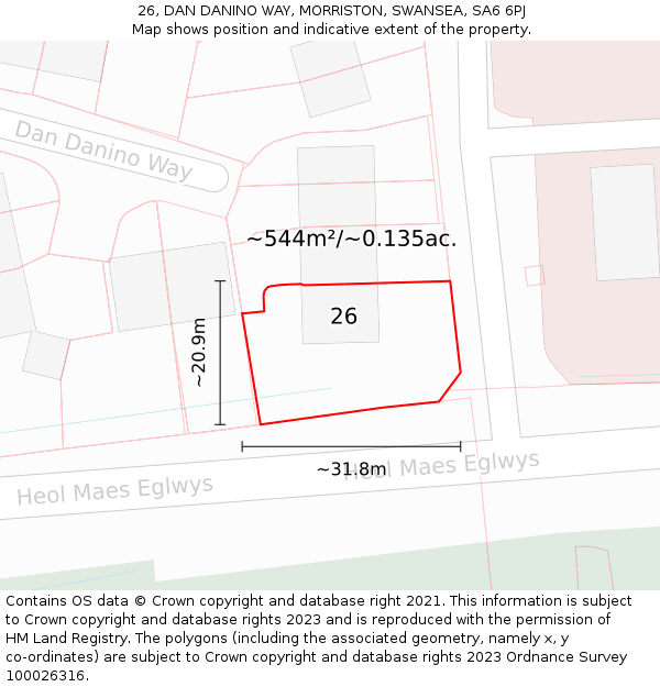 26, DAN DANINO WAY, MORRISTON, SWANSEA, SA6 6PJ: Plot and title map