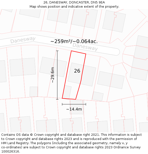 26, DANESWAY, DONCASTER, DN5 9EA: Plot and title map