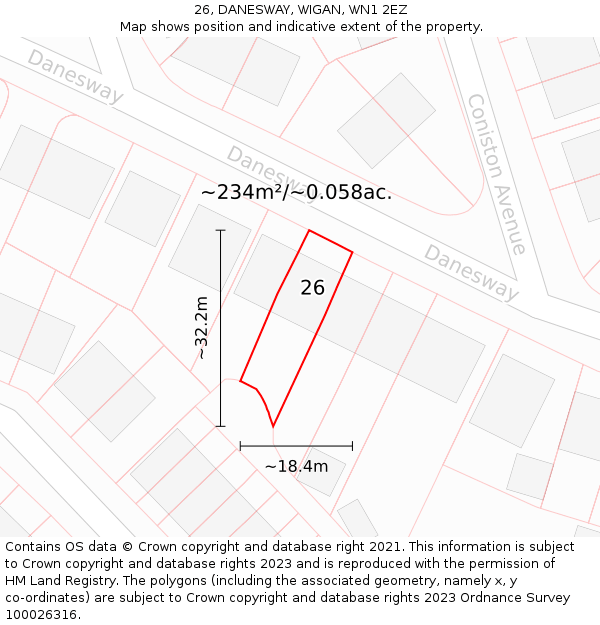26, DANESWAY, WIGAN, WN1 2EZ: Plot and title map