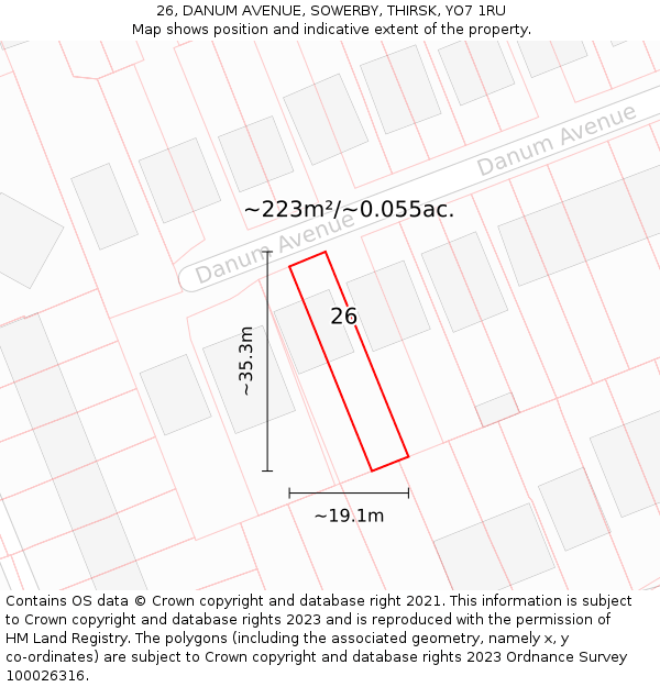 26, DANUM AVENUE, SOWERBY, THIRSK, YO7 1RU: Plot and title map