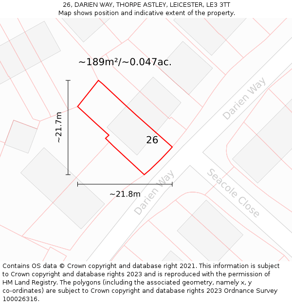 26, DARIEN WAY, THORPE ASTLEY, LEICESTER, LE3 3TT: Plot and title map