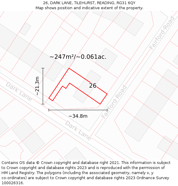 26, DARK LANE, TILEHURST, READING, RG31 6QY: Plot and title map