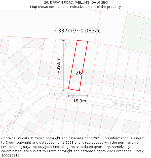 26, DARWIN ROAD, WELLING, DA16 2EG: Plot and title map