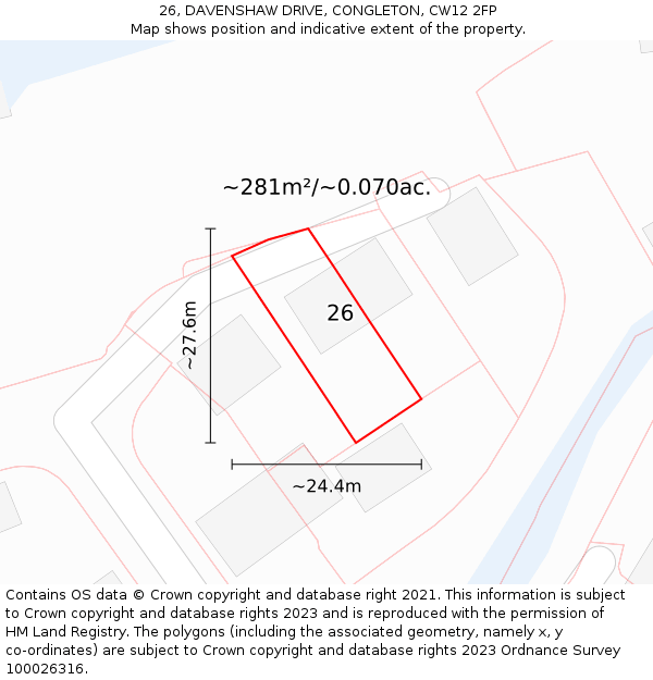 26, DAVENSHAW DRIVE, CONGLETON, CW12 2FP: Plot and title map