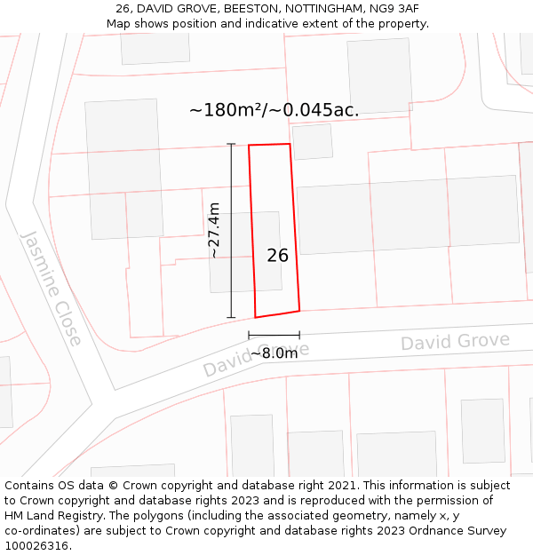 26, DAVID GROVE, BEESTON, NOTTINGHAM, NG9 3AF: Plot and title map