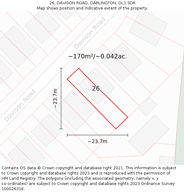 26, DAVISON ROAD, DARLINGTON, DL1 3DR: Plot and title map
