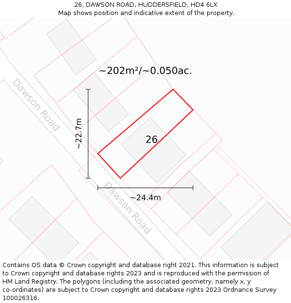 26, DAWSON ROAD, HUDDERSFIELD, HD4 6LX: Plot and title map