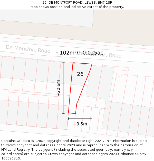 26, DE MONTFORT ROAD, LEWES, BN7 1SR: Plot and title map