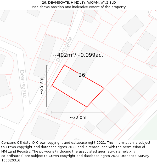 26, DEANSGATE, HINDLEY, WIGAN, WN2 3LD: Plot and title map