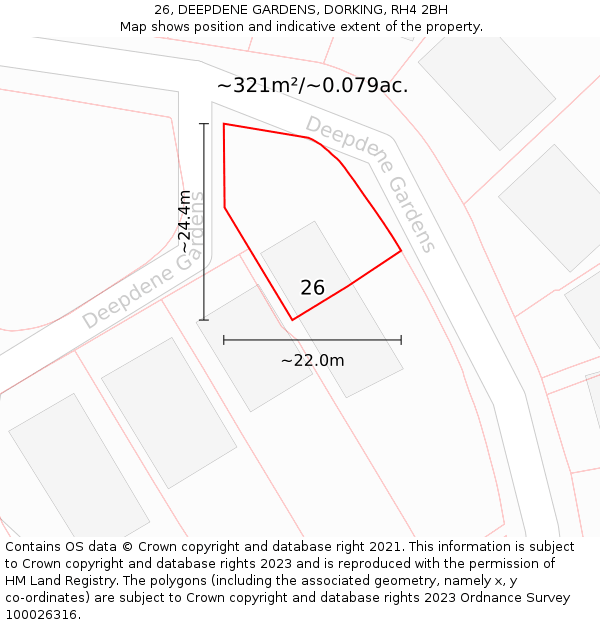 26, DEEPDENE GARDENS, DORKING, RH4 2BH: Plot and title map