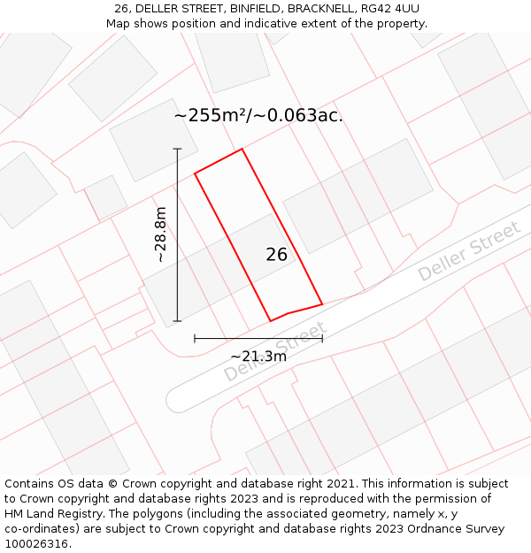 26, DELLER STREET, BINFIELD, BRACKNELL, RG42 4UU: Plot and title map