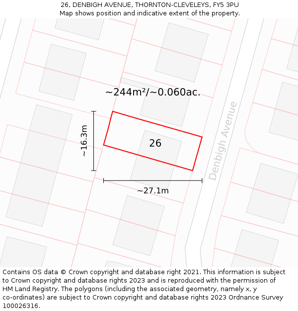 26, DENBIGH AVENUE, THORNTON-CLEVELEYS, FY5 3PU: Plot and title map