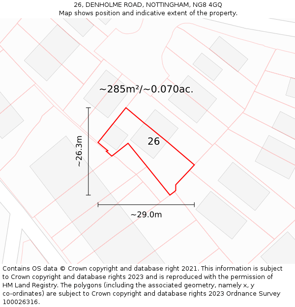 26, DENHOLME ROAD, NOTTINGHAM, NG8 4GQ: Plot and title map