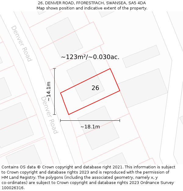 26, DENVER ROAD, FFORESTFACH, SWANSEA, SA5 4DA: Plot and title map