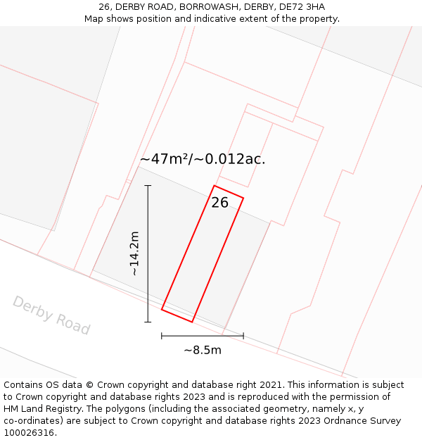 26, DERBY ROAD, BORROWASH, DERBY, DE72 3HA: Plot and title map