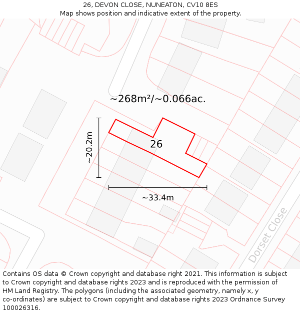26, DEVON CLOSE, NUNEATON, CV10 8ES: Plot and title map