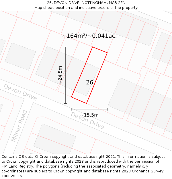 26, DEVON DRIVE, NOTTINGHAM, NG5 2EN: Plot and title map