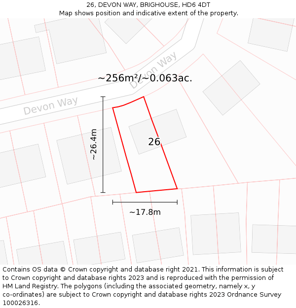 26, DEVON WAY, BRIGHOUSE, HD6 4DT: Plot and title map