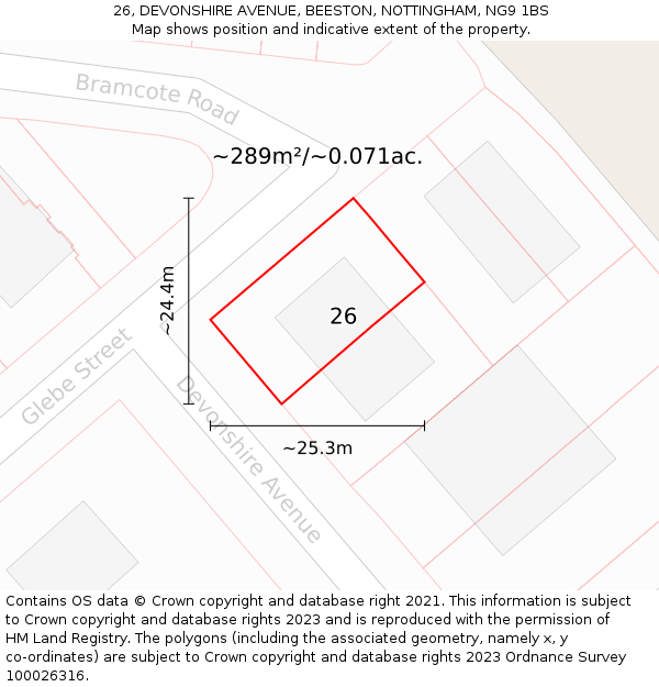 26, DEVONSHIRE AVENUE, BEESTON, NOTTINGHAM, NG9 1BS: Plot and title map