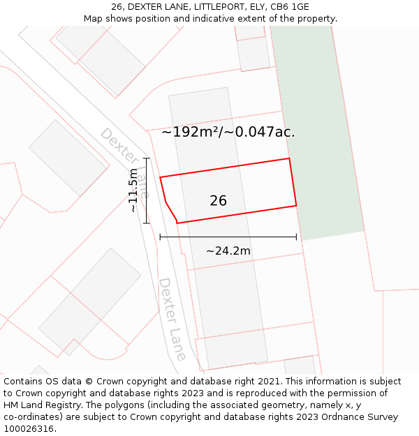 26, DEXTER LANE, LITTLEPORT, ELY, CB6 1GE: Plot and title map
