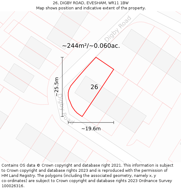26, DIGBY ROAD, EVESHAM, WR11 1BW: Plot and title map