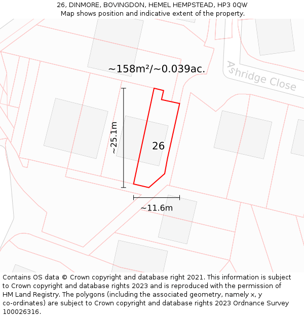 26, DINMORE, BOVINGDON, HEMEL HEMPSTEAD, HP3 0QW: Plot and title map