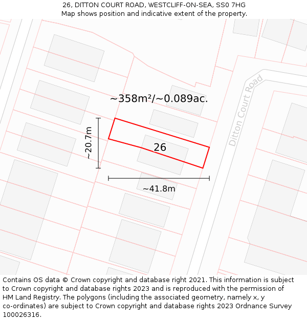 26, DITTON COURT ROAD, WESTCLIFF-ON-SEA, SS0 7HG: Plot and title map
