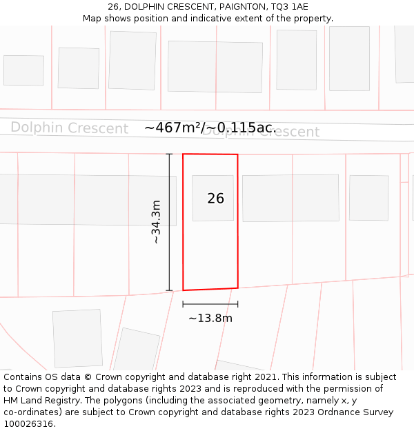 26, DOLPHIN CRESCENT, PAIGNTON, TQ3 1AE: Plot and title map