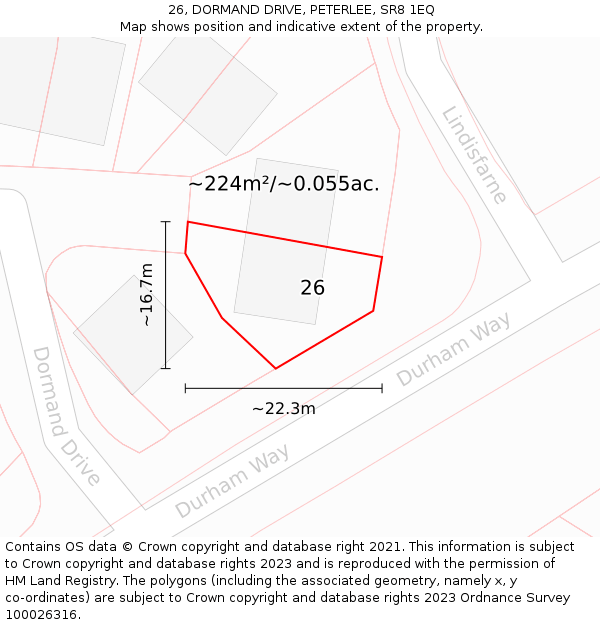 26, DORMAND DRIVE, PETERLEE, SR8 1EQ: Plot and title map