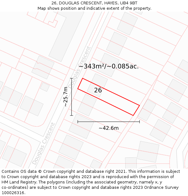 26, DOUGLAS CRESCENT, HAYES, UB4 9BT: Plot and title map