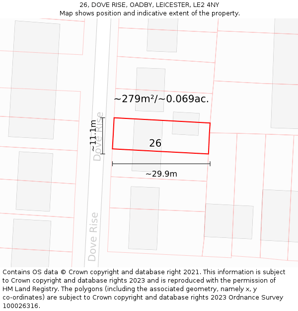26, DOVE RISE, OADBY, LEICESTER, LE2 4NY: Plot and title map